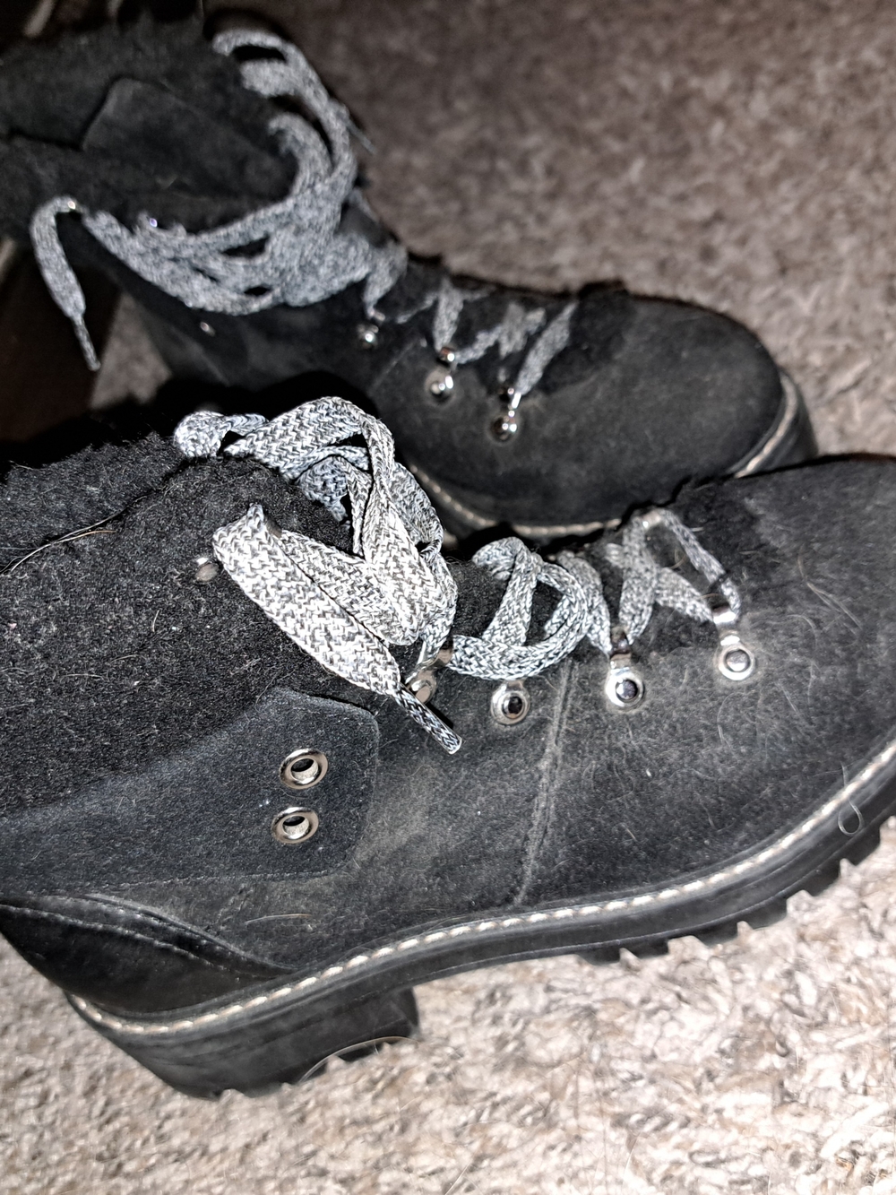 Time and Tru Black Lace-Up Suede Ankle Boots with Gray Laces